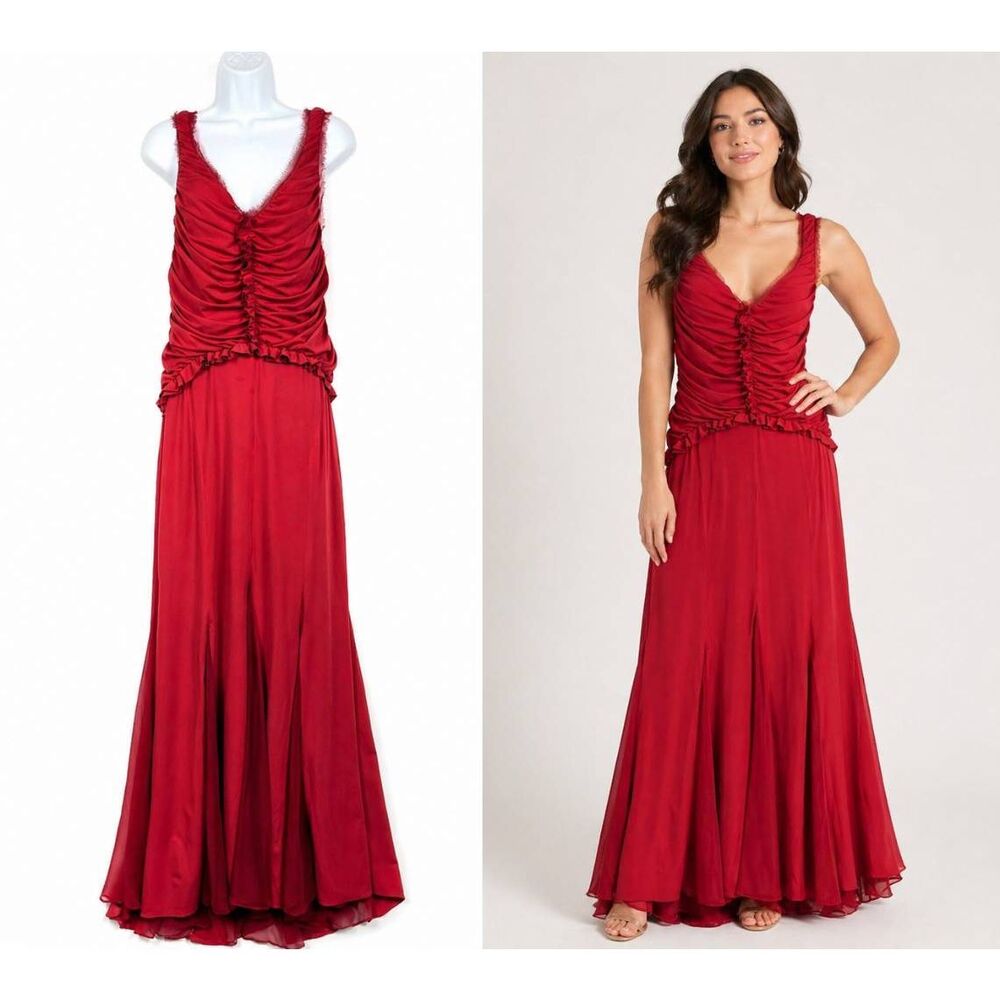 Vera Wang Red Formal Gown Silk Chiffon Size 12